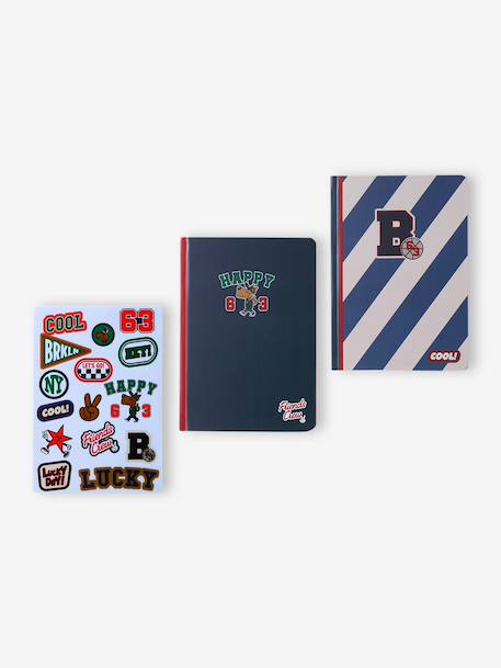Pack of 2 notebooks and paper stickers navy blue+pale pink 