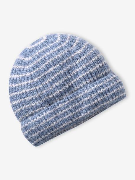 Baby boys hat, snood and mittens set ocean blue+taupe 