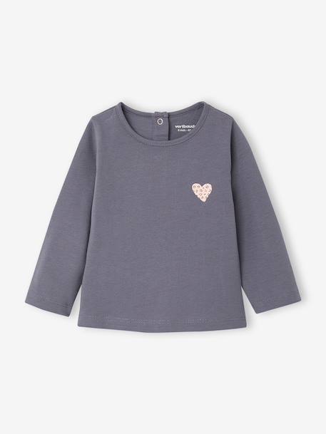 Long-sleeved T-shirt for baby girls grey blue+pale pink 