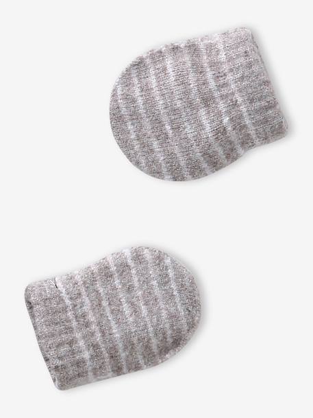 Baby boys hat, snood and mittens set ocean blue+taupe 
