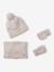 'Heart' Beanie + Snood + Gloves/Mittens Set for Girls ecru+navy blue 
