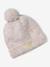 'Heart' Beanie + Snood + Gloves/Mittens Set for Girls ecru+navy blue 