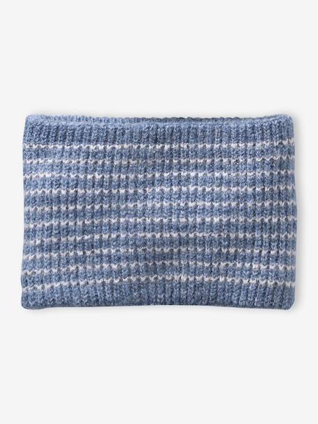Baby boys hat, snood and mittens set ocean blue+taupe 