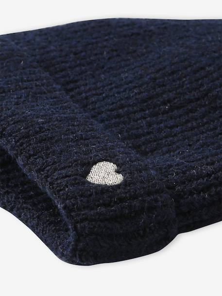 Ribbed hat for girls ecru+navy blue 