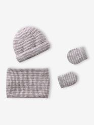 Baby boys hat, snood and mittens set
