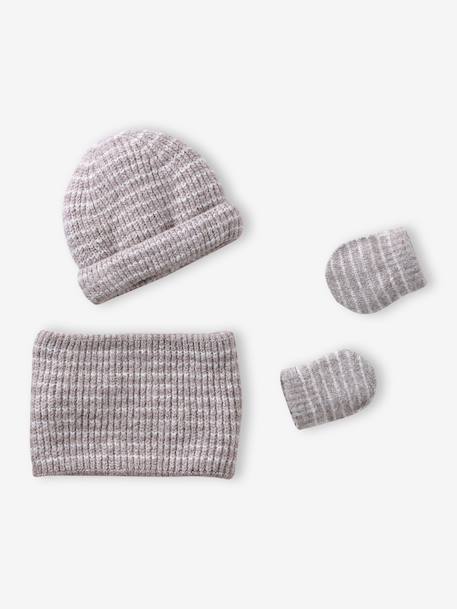 Baby boys hat, snood and mittens set ocean blue+taupe 