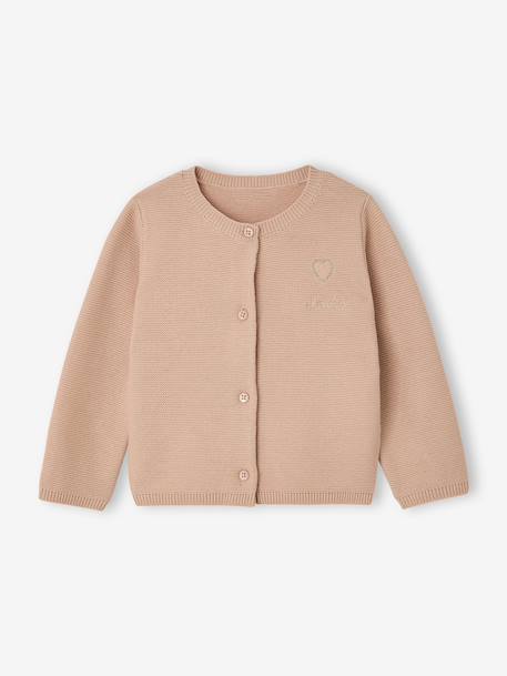 Cardigan with Golden Embroidered Heart, for Babies beige+old rose+WHITE LIGHT SOLID WITH DESIGN 