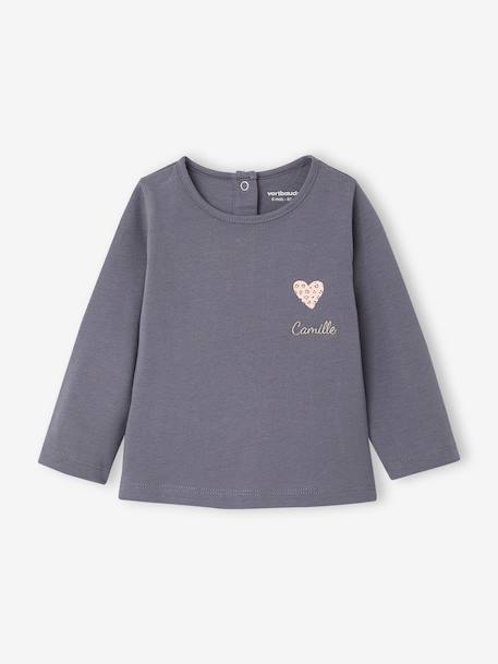 Long-sleeved T-shirt for baby girls grey blue+pale pink 