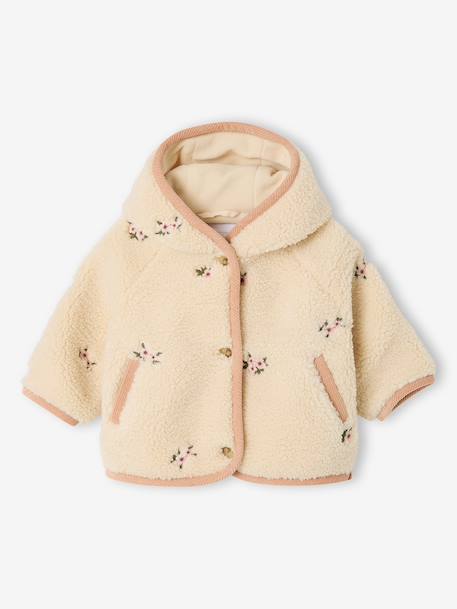 Hooded sherpa coat for baby girls vanilla 
