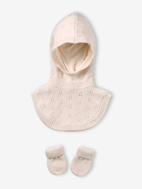 Baby girls balaclava and mittens set ecru 