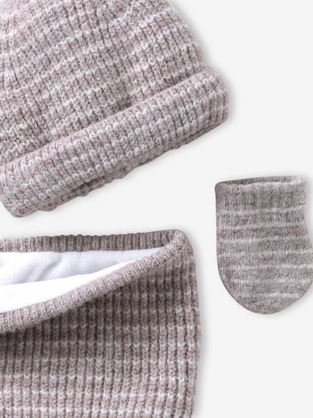 Baby boys hat, snood and mittens set ocean blue+taupe 