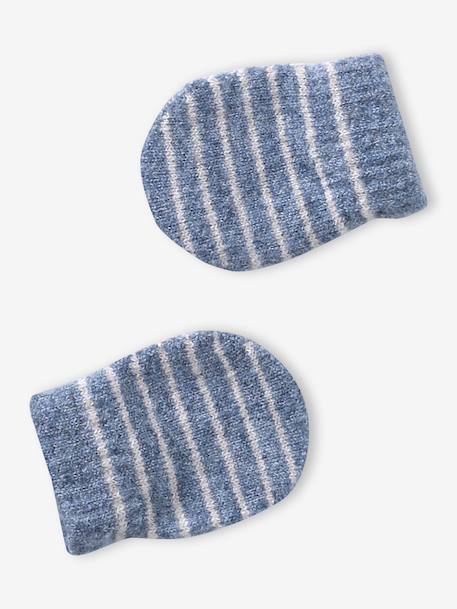 Baby boys hat, snood and mittens set ocean blue+taupe 