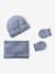 Baby boys hat, snood and mittens set ocean blue+taupe 