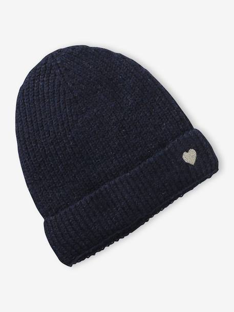 Ribbed hat for girls ecru+navy blue 