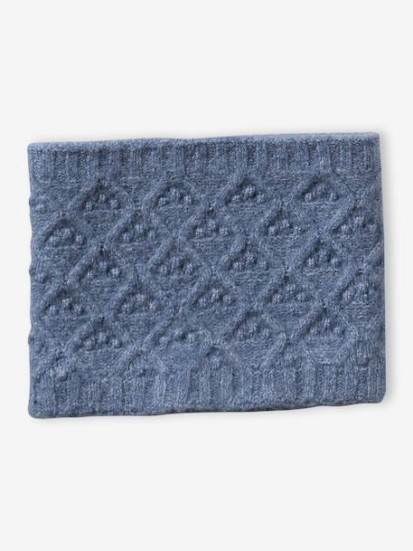 Knit hat, snood and gloves set for girls marl grey+sky blue 
