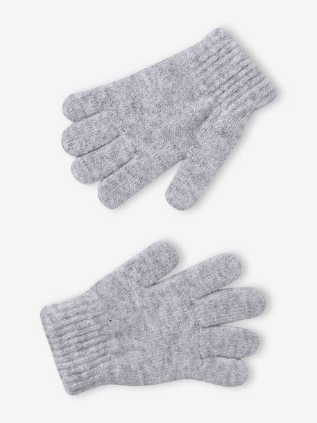 Knit hat, snood and gloves set for girls marl grey+sky blue 