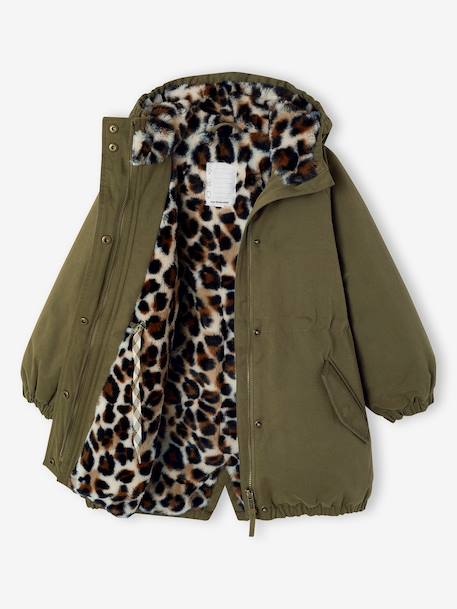 Hooded Parka with Faux Fur Lining for Girls black+dark green+dusky pink+plum 