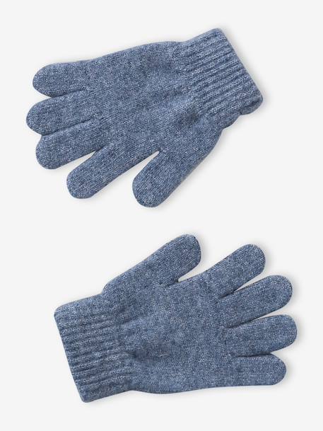 Knit hat, snood and gloves set for girls marl grey+sky blue 