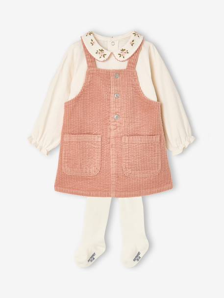 3-piece dress, T-shirt and tights set for baby girls blush 