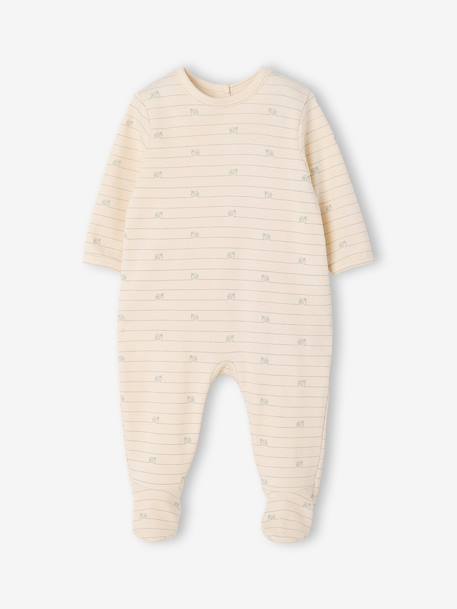 Pack of 3 baby sleepsuits with back opening ecru+sage green 