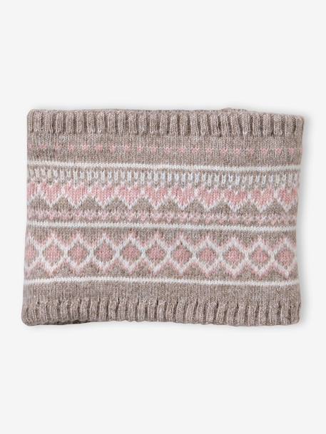 Knitted hat, snood and gloves set for girls mocha 