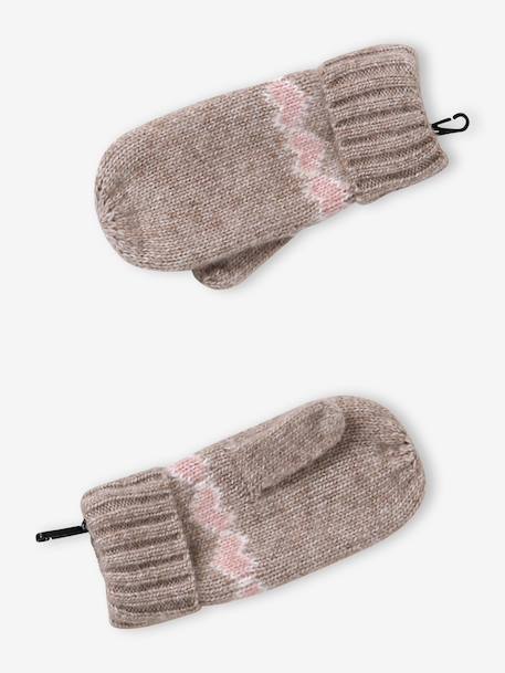 Knitted hat, snood and gloves set for girls mocha 