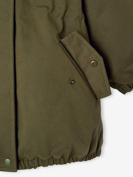 Hooded Parka with Faux Fur Lining for Girls black+dark green+dusky pink+plum 