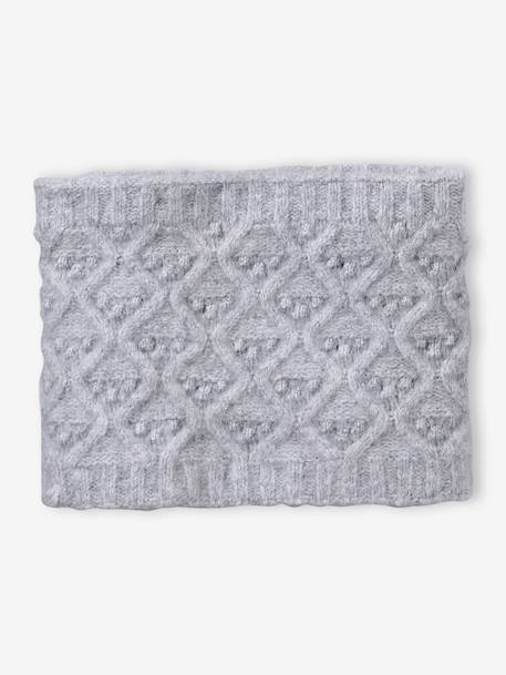Knit hat, snood and gloves set for girls marl grey+sky blue 