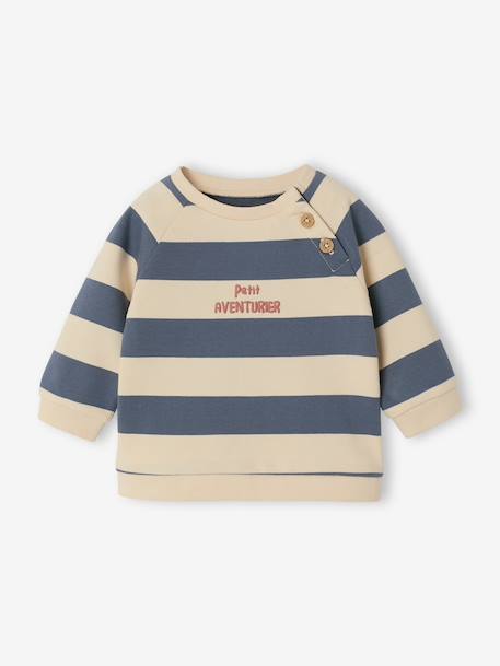 Striped Fleece Sweatshirt for Babies fir green+grey blue+striped green+tomato red 