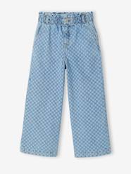 -Wide-Leg Paperbag Jeans with Flower Motifs for Girls