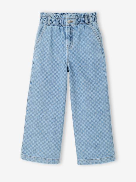 Wide-Leg Paperbag Jeans with Flower Motifs for Girls denim grey+grey+light blue 
