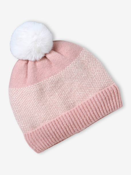 Knitted hat, snood and gloves set for girls rosy 
