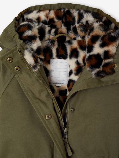 Hooded Parka with Faux Fur Lining for Girls black+dark green+dusky pink+plum 