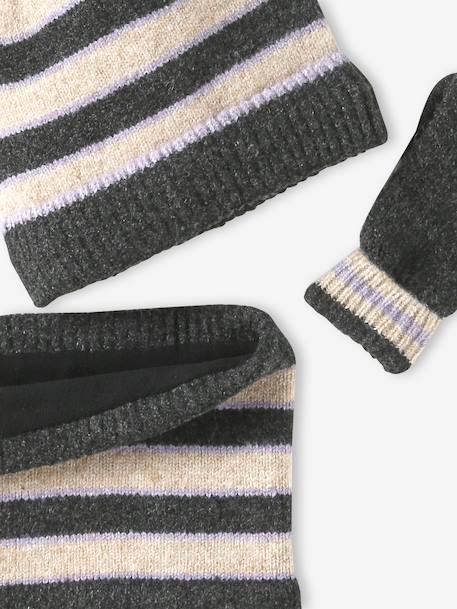 Girls knit hat, snood and gloves set anthracite 
