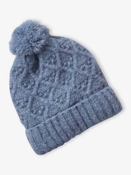 Knit hat, snood and gloves set for girls marl grey+sky blue 