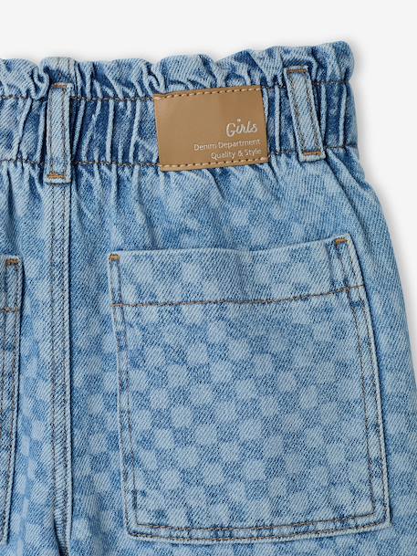 Wide-Leg Paperbag Jeans with Flower Motifs for Girls denim grey+grey+light blue 