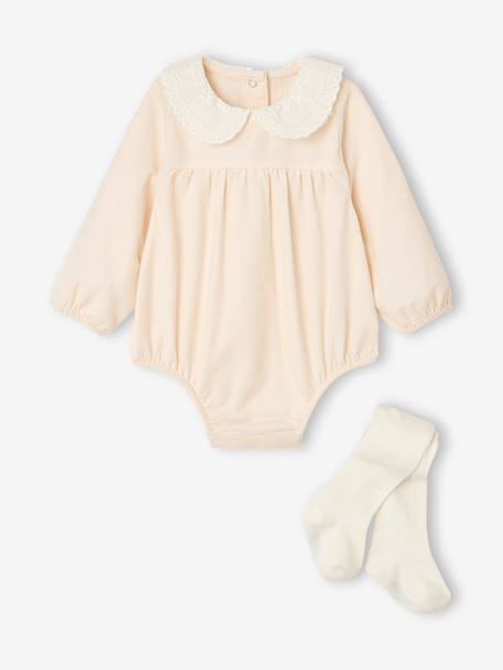 Newborn jumpsuit and tights set ecru 