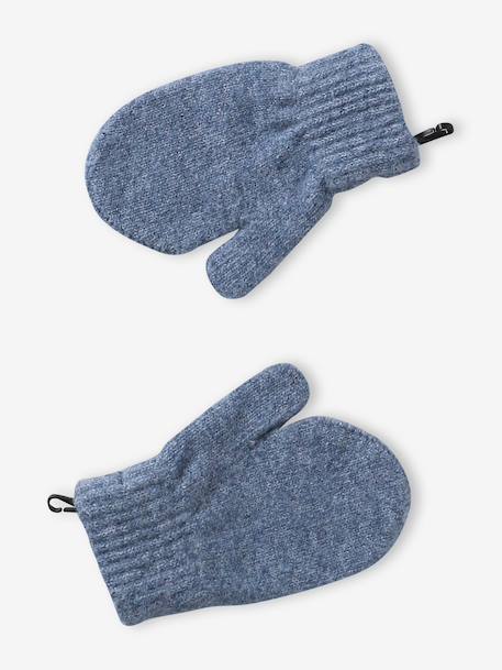 Knit hat, snood and gloves set for girls marl grey+sky blue 
