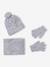 Knit hat, snood and gloves set for girls marl grey+sky blue 