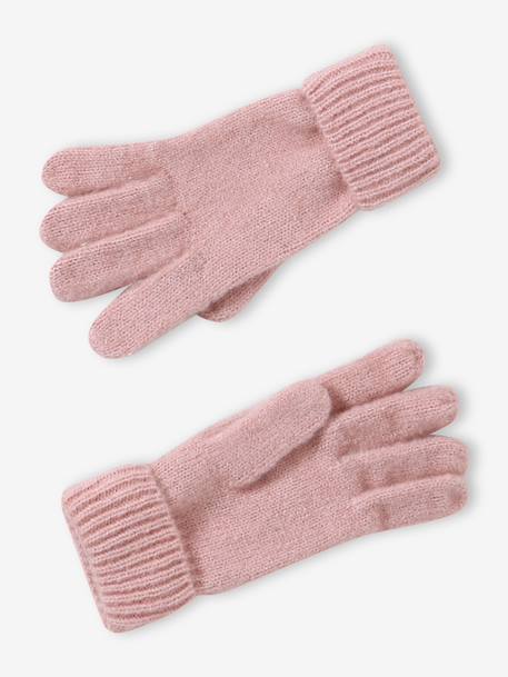 Knitted hat, snood and gloves set for girls rosy 