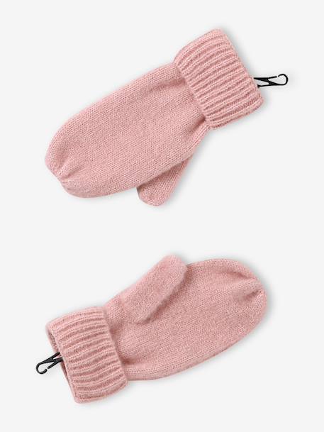 Knitted hat, snood and gloves set for girls rosy 