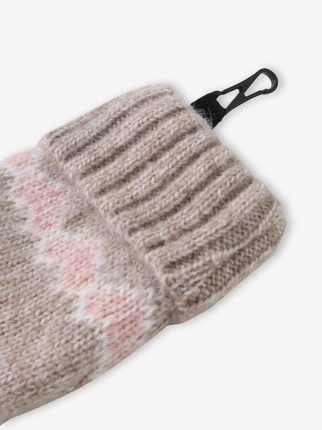 Knitted hat, snood and gloves set for girls mocha 