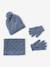 Knit hat, snood and gloves set for girls marl grey+sky blue 