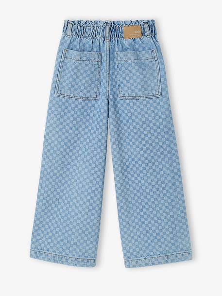 Wide-Leg Paperbag Jeans with Flower Motifs for Girls denim grey+grey+light blue 