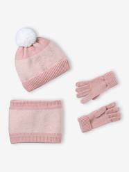 Knitted hat, snood and gloves set for girls