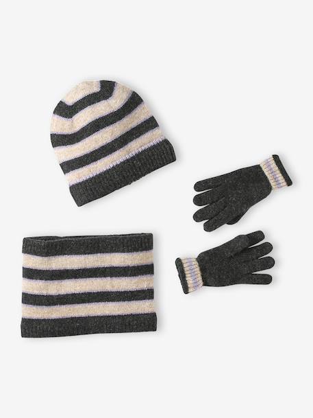 Girls knit hat, snood and gloves set anthracite 