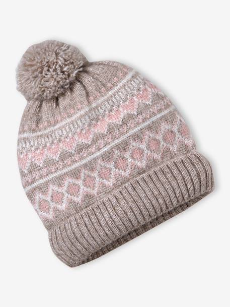 Knitted hat, snood and gloves set for girls mocha 