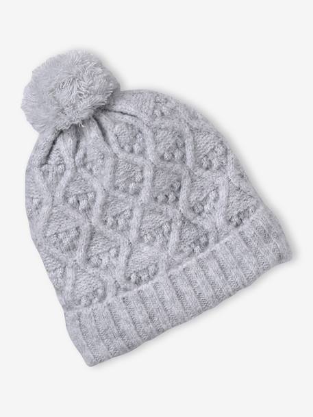 Knit hat, snood and gloves set for girls marl grey+sky blue 