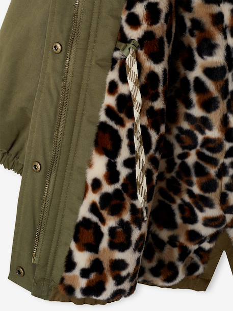 Hooded Parka with Faux Fur Lining for Girls black+dark green+dusky pink+plum 