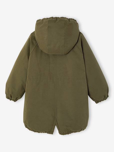 Hooded Parka with Faux Fur Lining for Girls black+dark green+dusky pink+plum 